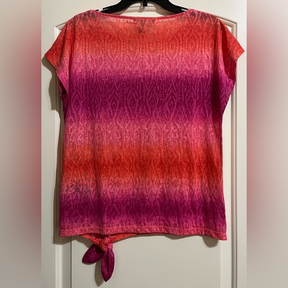 Ralph Lauren Pink Orange Tie Dye Bottom Tie Hem Cotton Blend Top PETITE M - Picture 3 of 4
